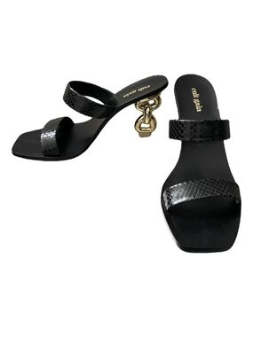 CULT GAIA Black Textured Snakeskin Double-Strap Mules with Gold Chain Heel